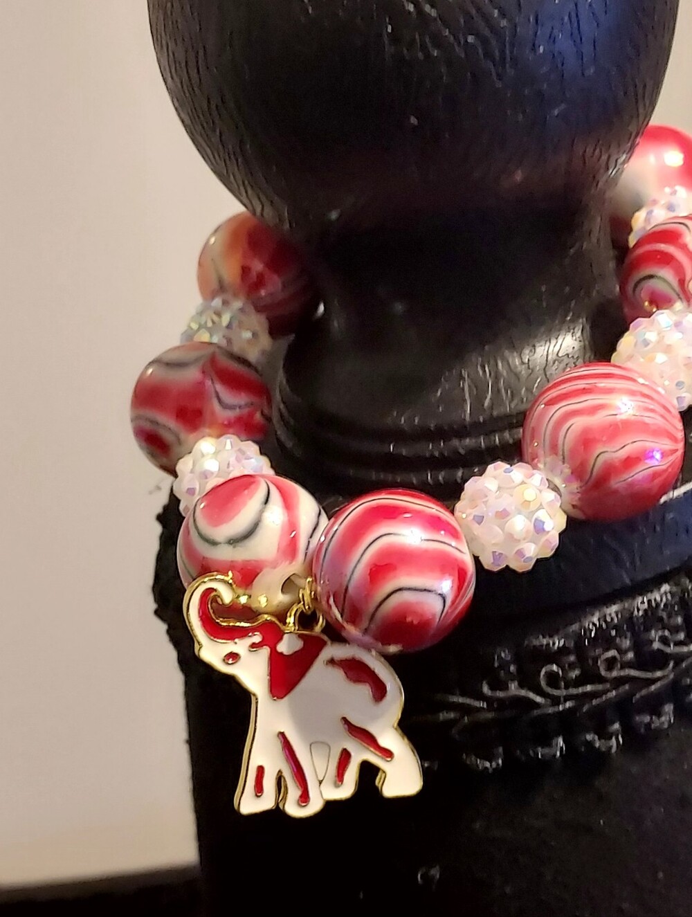 Handmade Delta Red Elephant Charm Beaded Bracelet